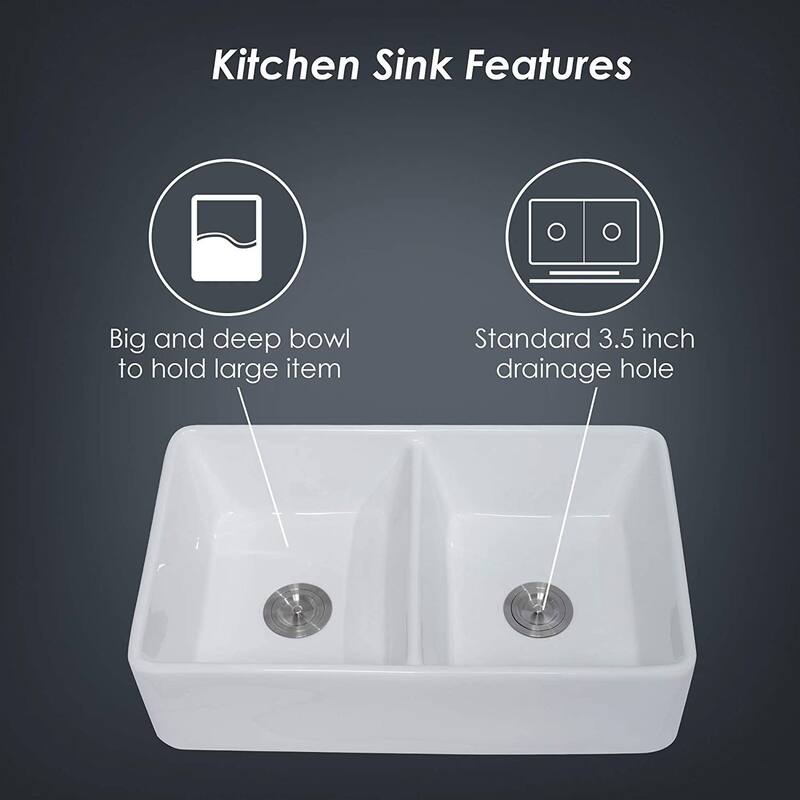 32" L x 20" W Double Basin Farmhouse Kitchen Sink with Basket Strainer Bed Bath & Beyond